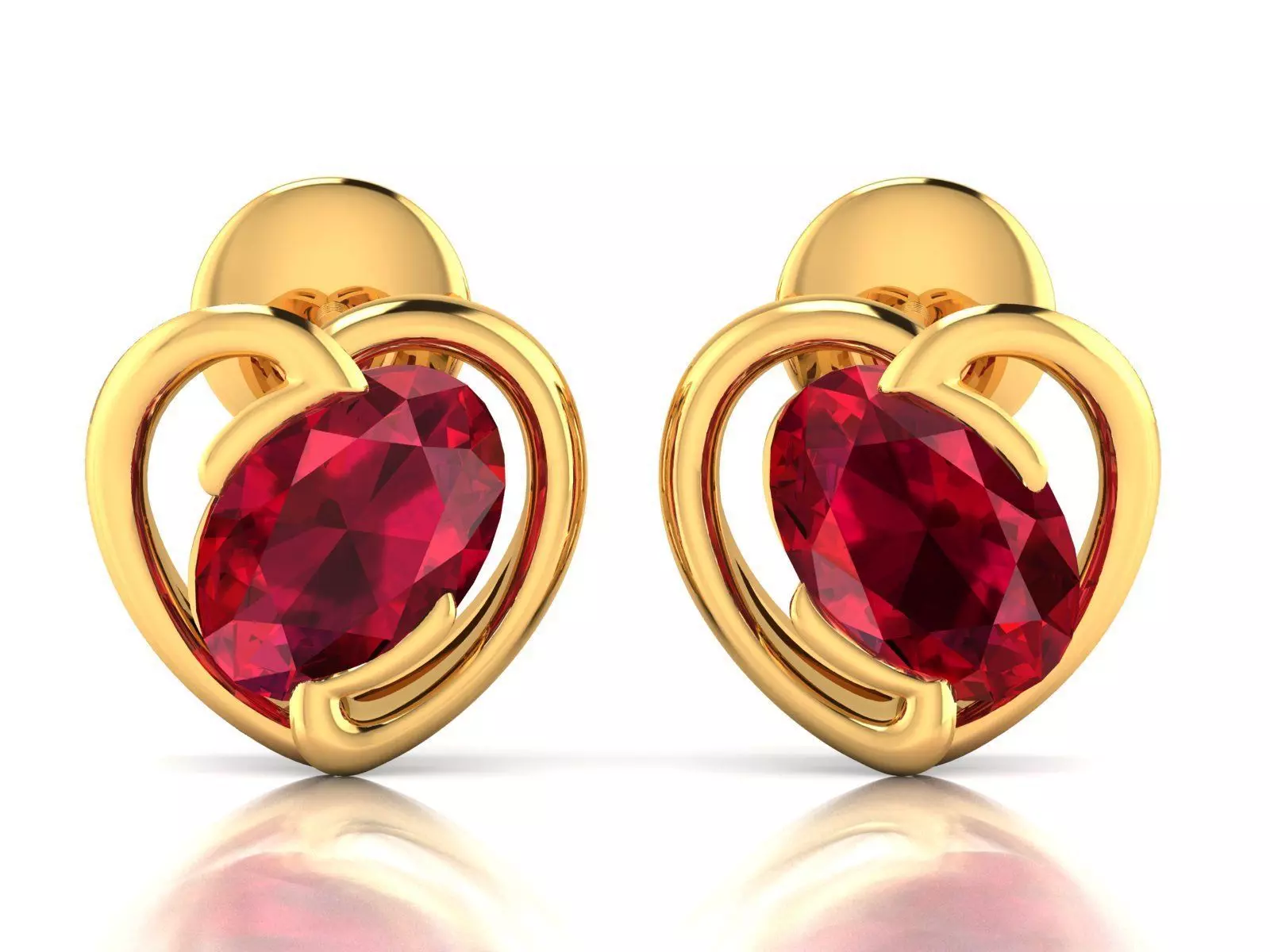 Earrings-2878 pair of gold plated earrings with ruby stones 3D print model_0