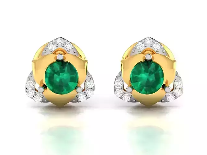 Earrings-2652 emerald and diamond stud earring