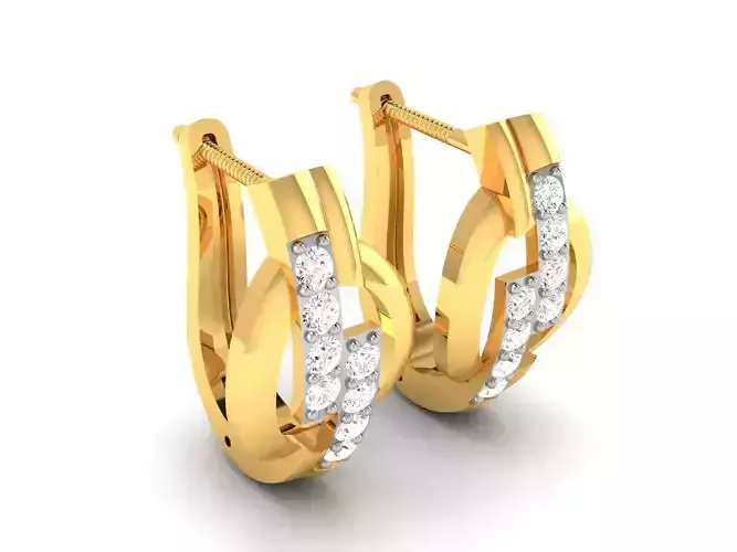 Earrings-2445 two diamond hoop earrings gold
