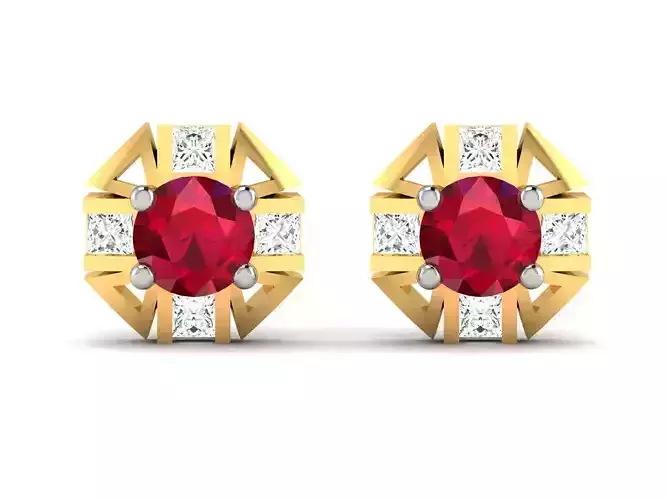 Earrings-2419 gold stud earring with ruby stone