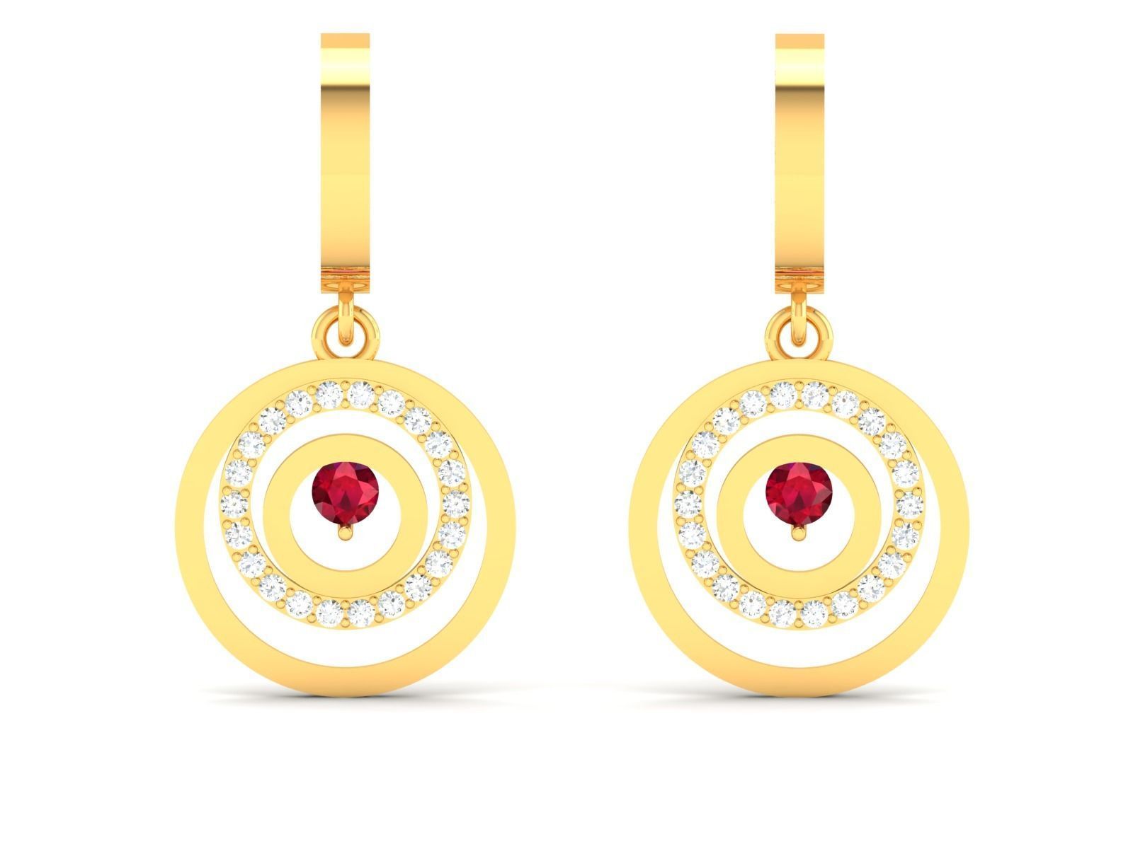Earrings-2256 earring gold with ruby and diamonds 3D print model_4