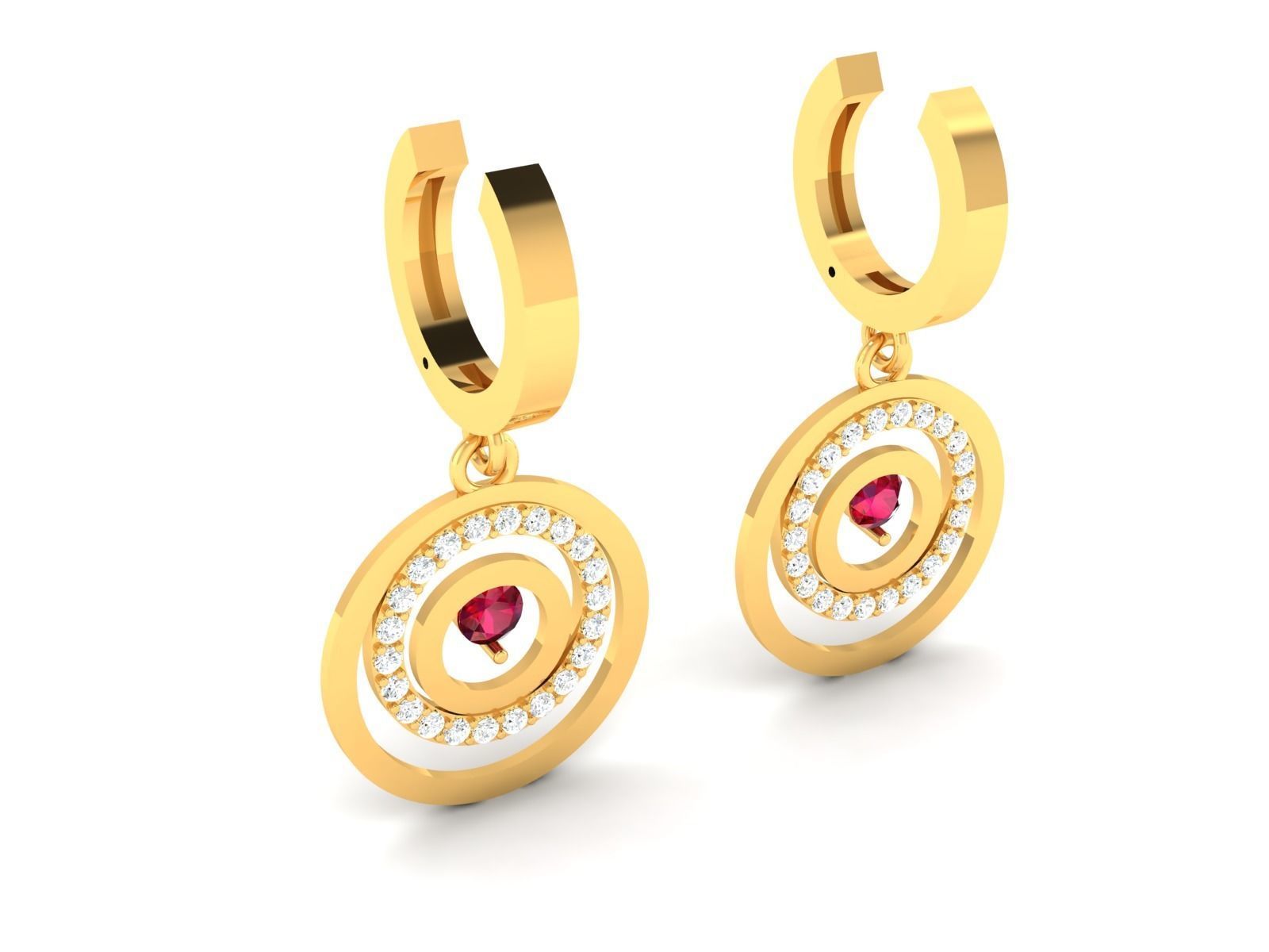 Earrings-2256 earring gold with ruby and diamonds 3D print model_3