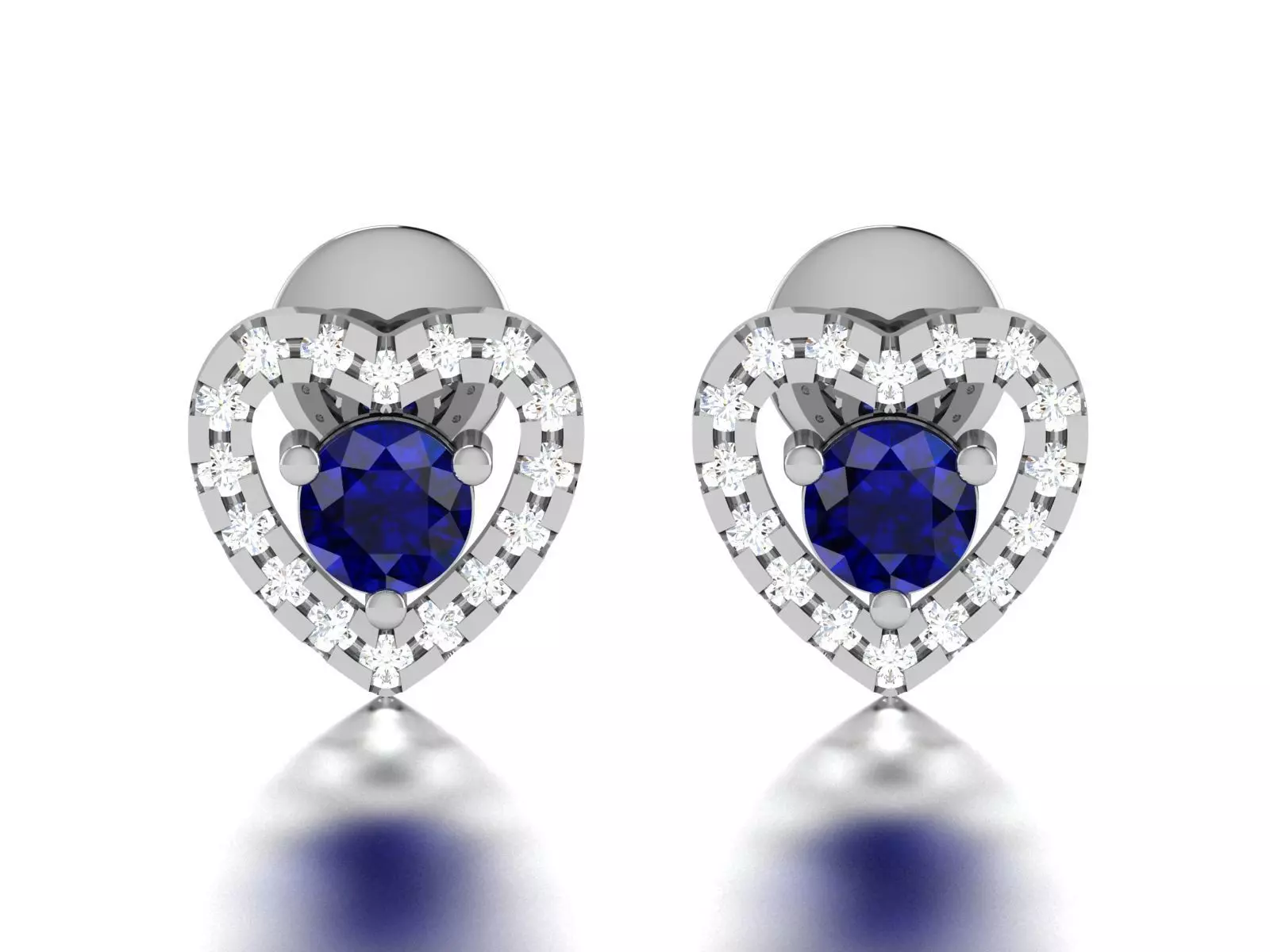 Earrings-2243 sapphire and diamond heart shaped earrings 3D print model_0