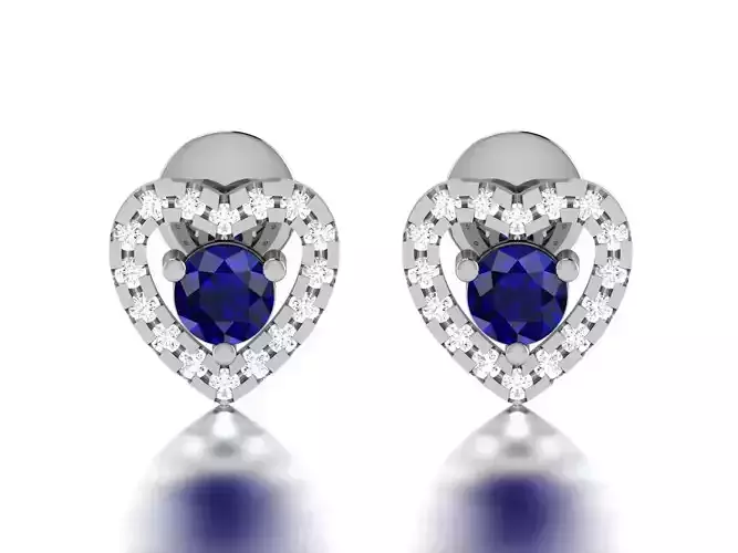 Earrings-2243 sapphire and diamond heart shaped earrings 3D print model
