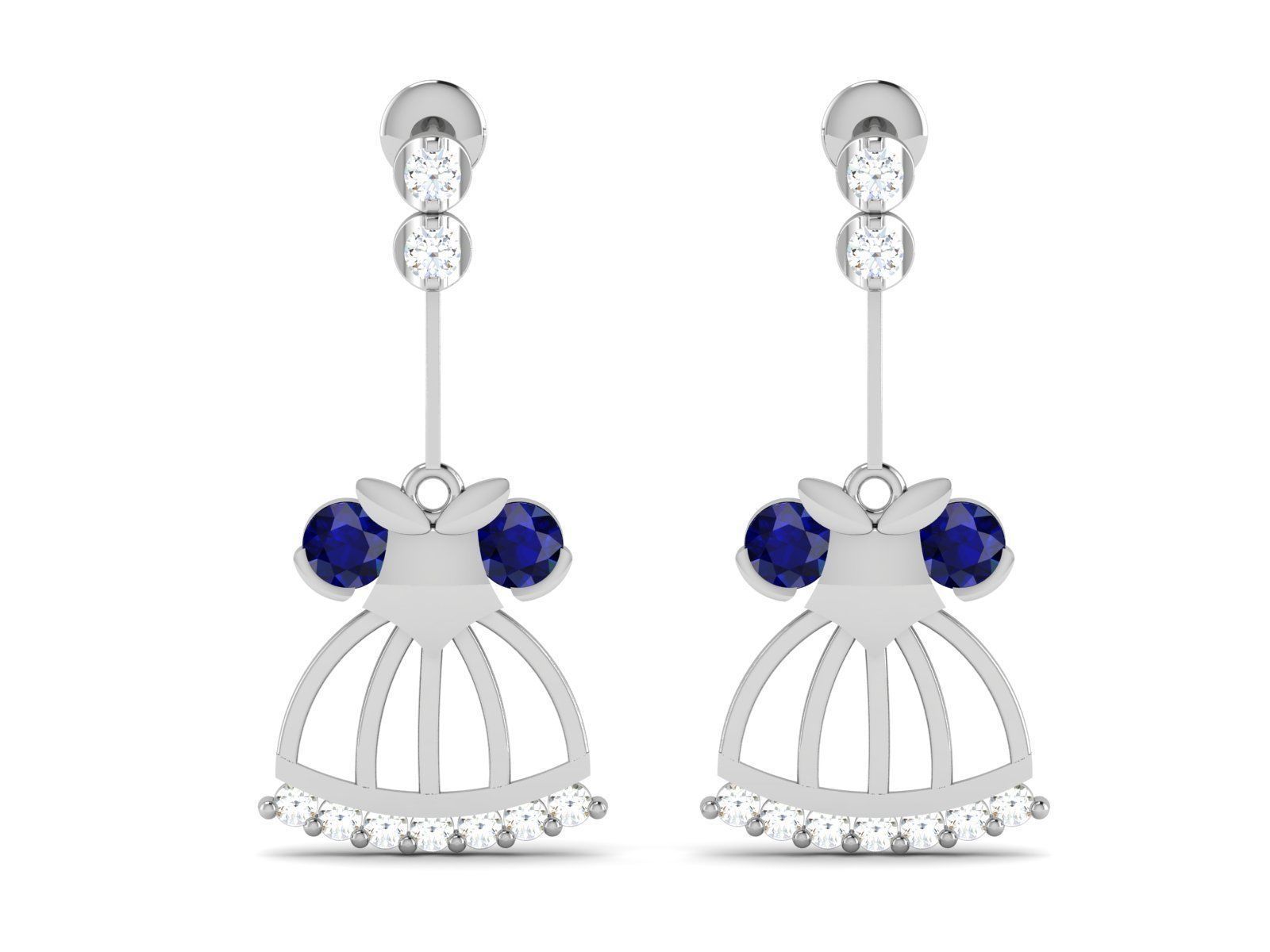 Earrings-2239 pair of earrings with sapphires and diamonds 3D print model_3