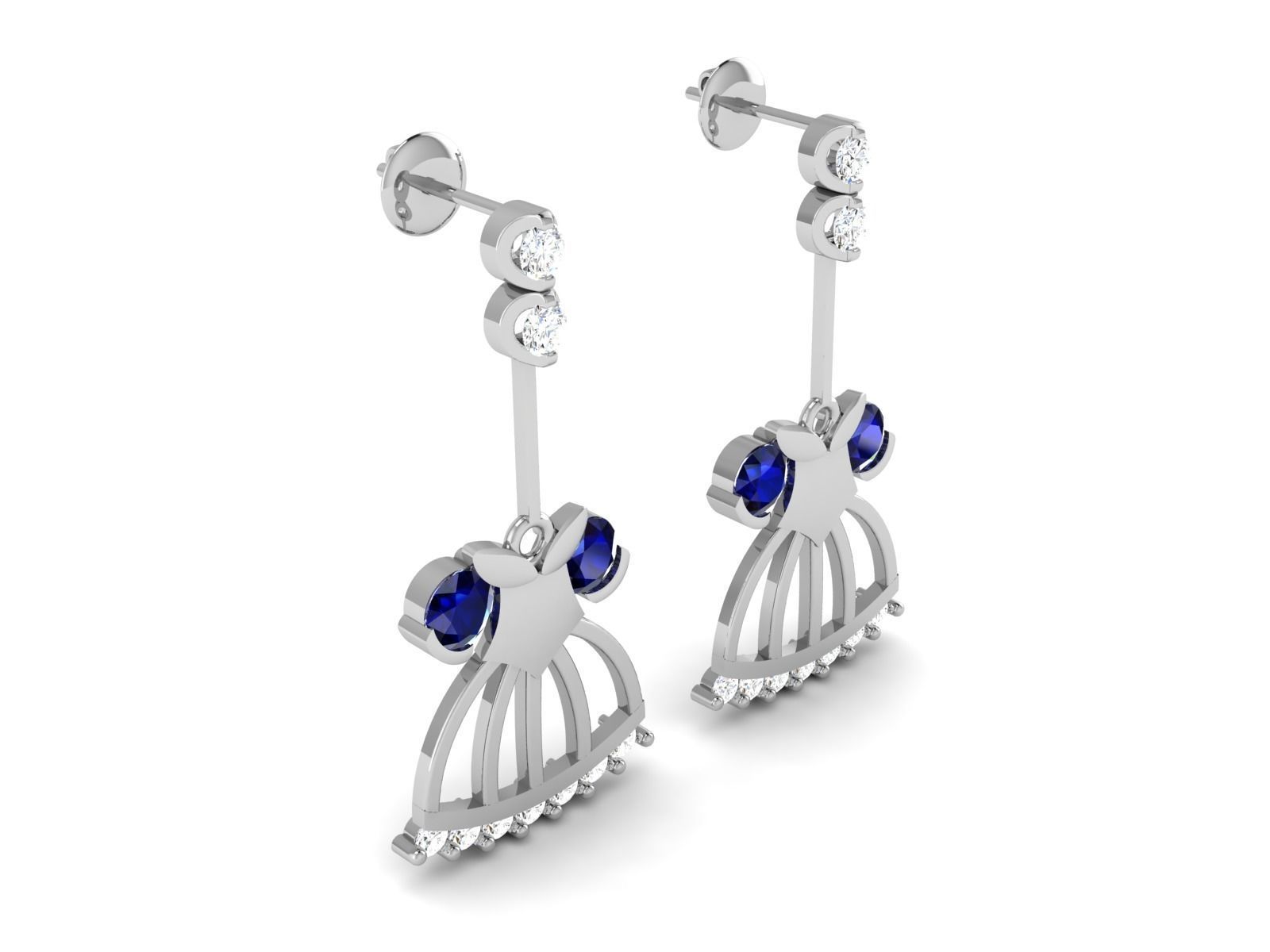 Earrings-2239 pair of earrings with sapphires and diamonds 3D print model_1