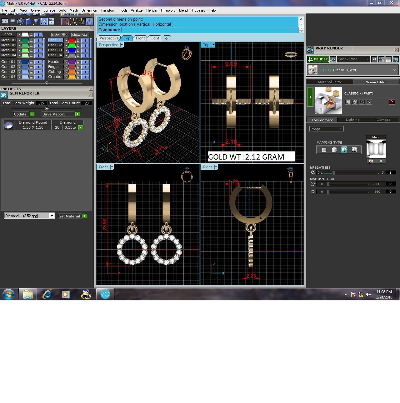 Earrings-2234 two gold hoop earrings with diamonds 3D print model_6