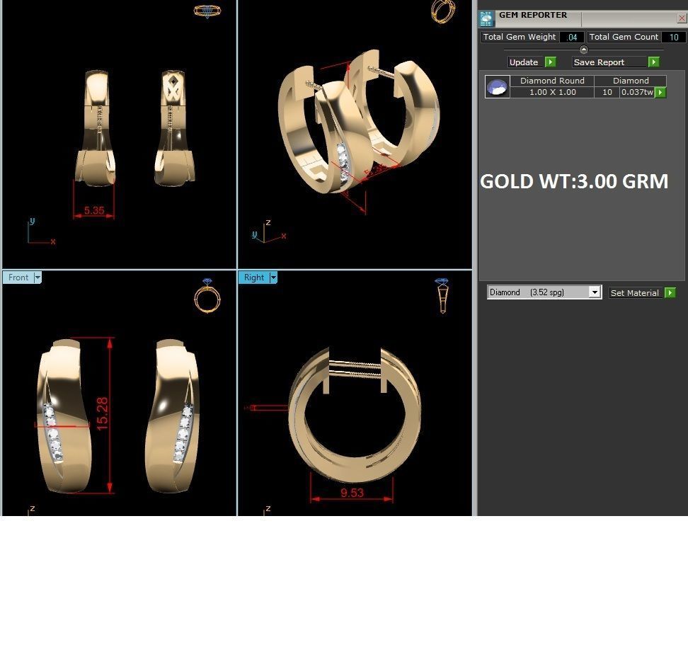 Earrings-2195 gold diamond hoop earrings 3D print model_6