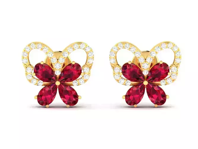 Earrings-2162 ruby and diamond butterfly stud earrings gold