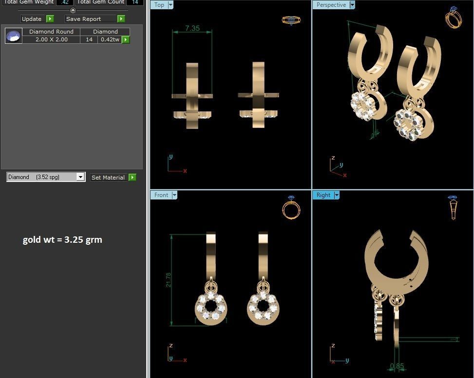 Earrings-2143 gold hoop ring with diamonds 3D print model_1