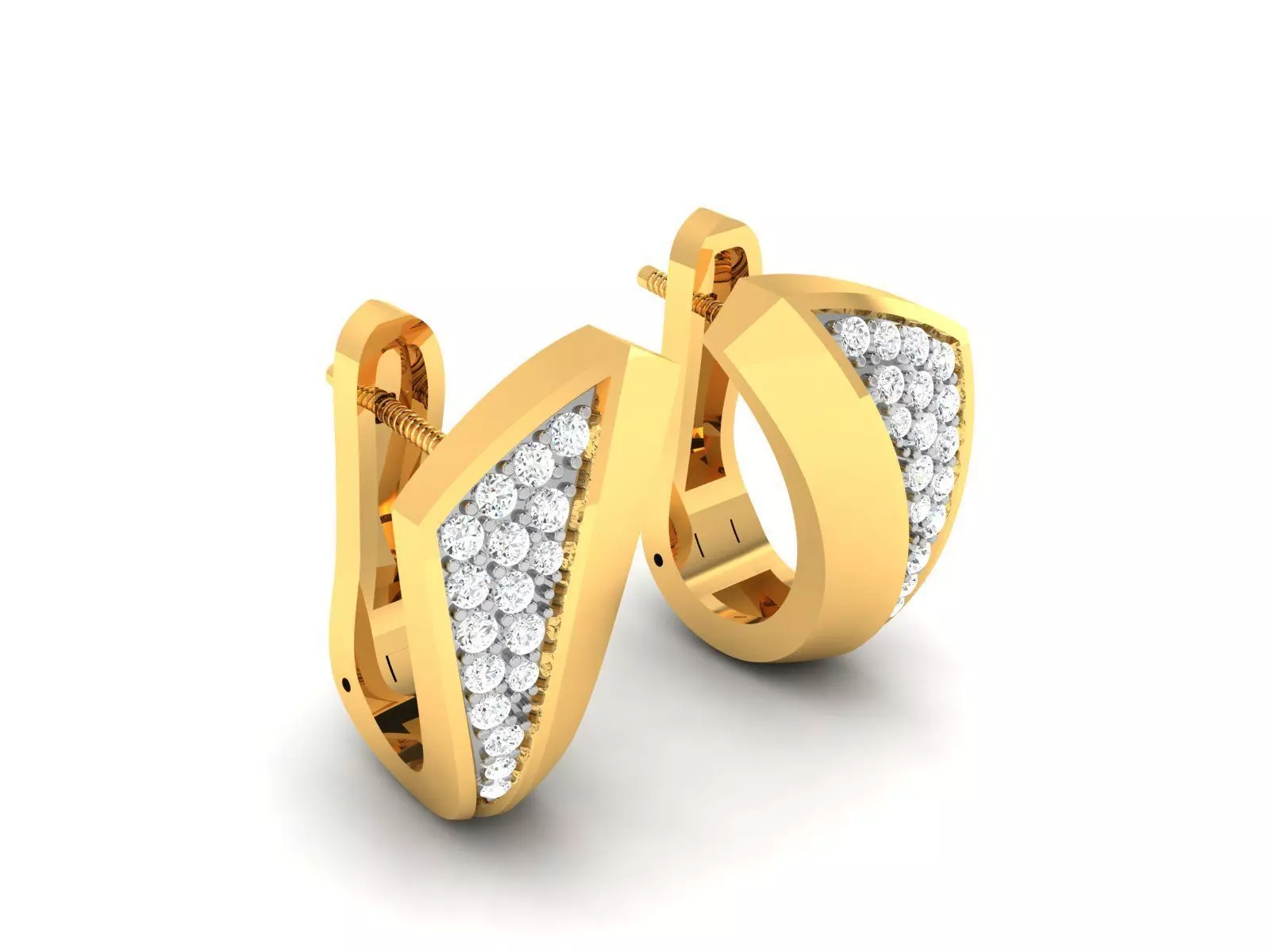 Earrings-2125 two diamond hoop earrings gold 3D print model_0