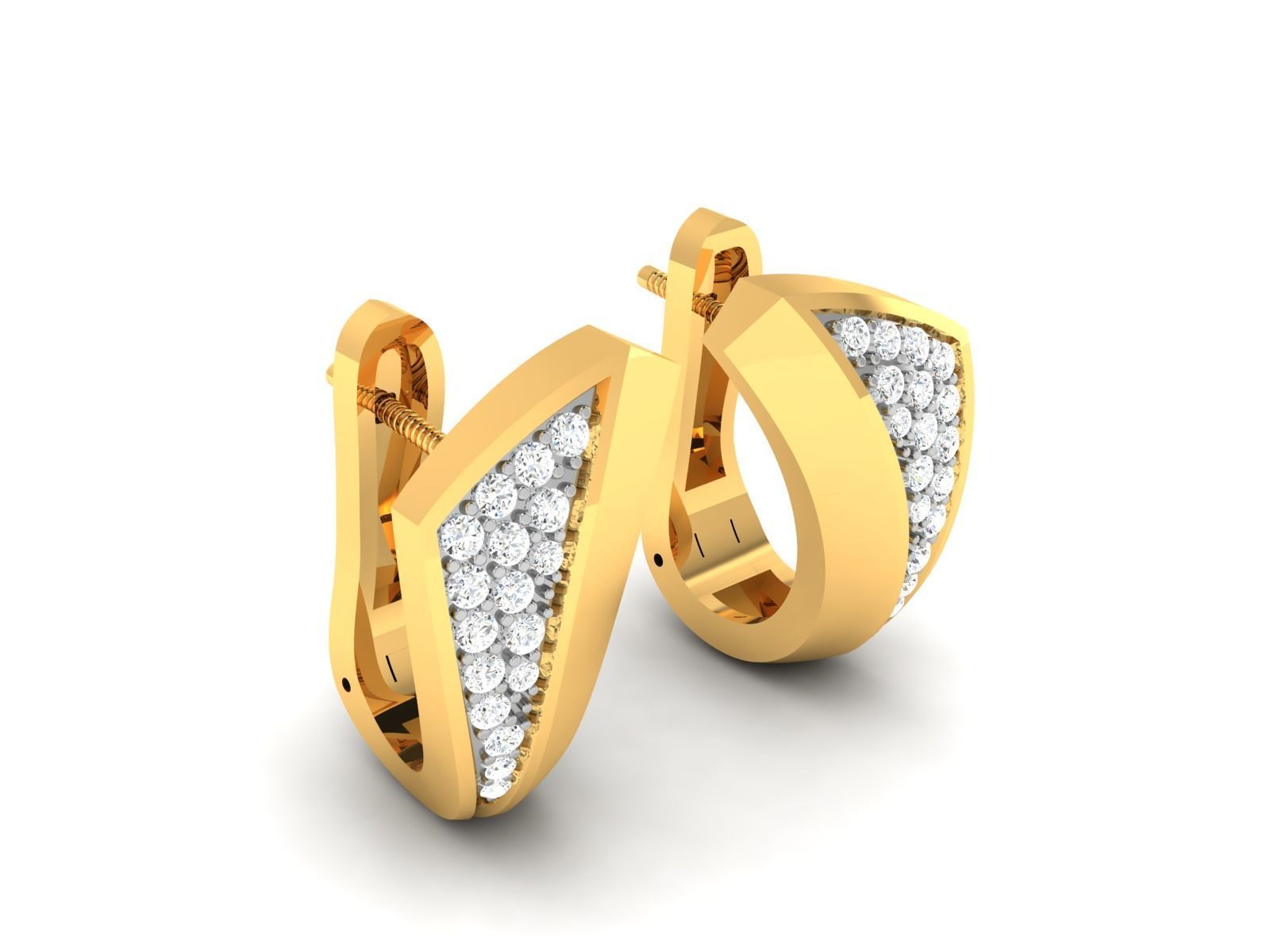 Earrings-2125 two diamond hoop earrings gold 3D print model_1