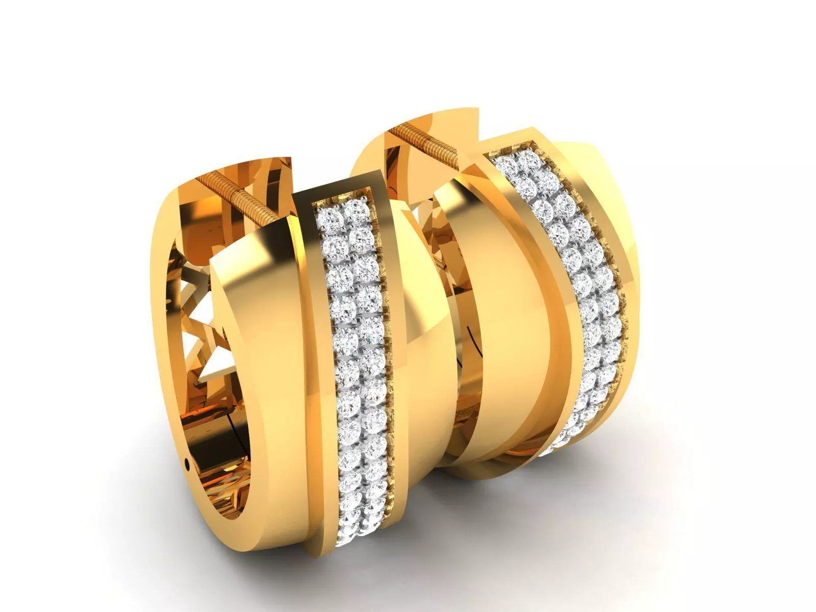 Earrings-2057 two gold ring with diamonds 3D print model_0