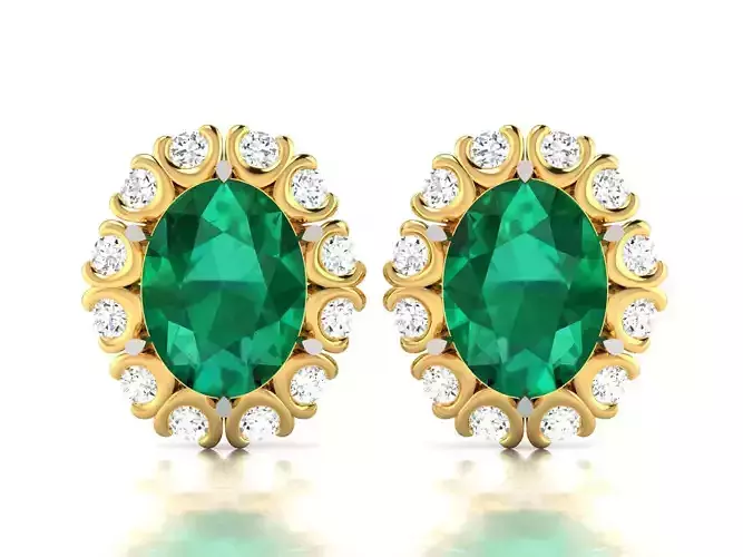Earrings-2025 emerald and diamond stud earring