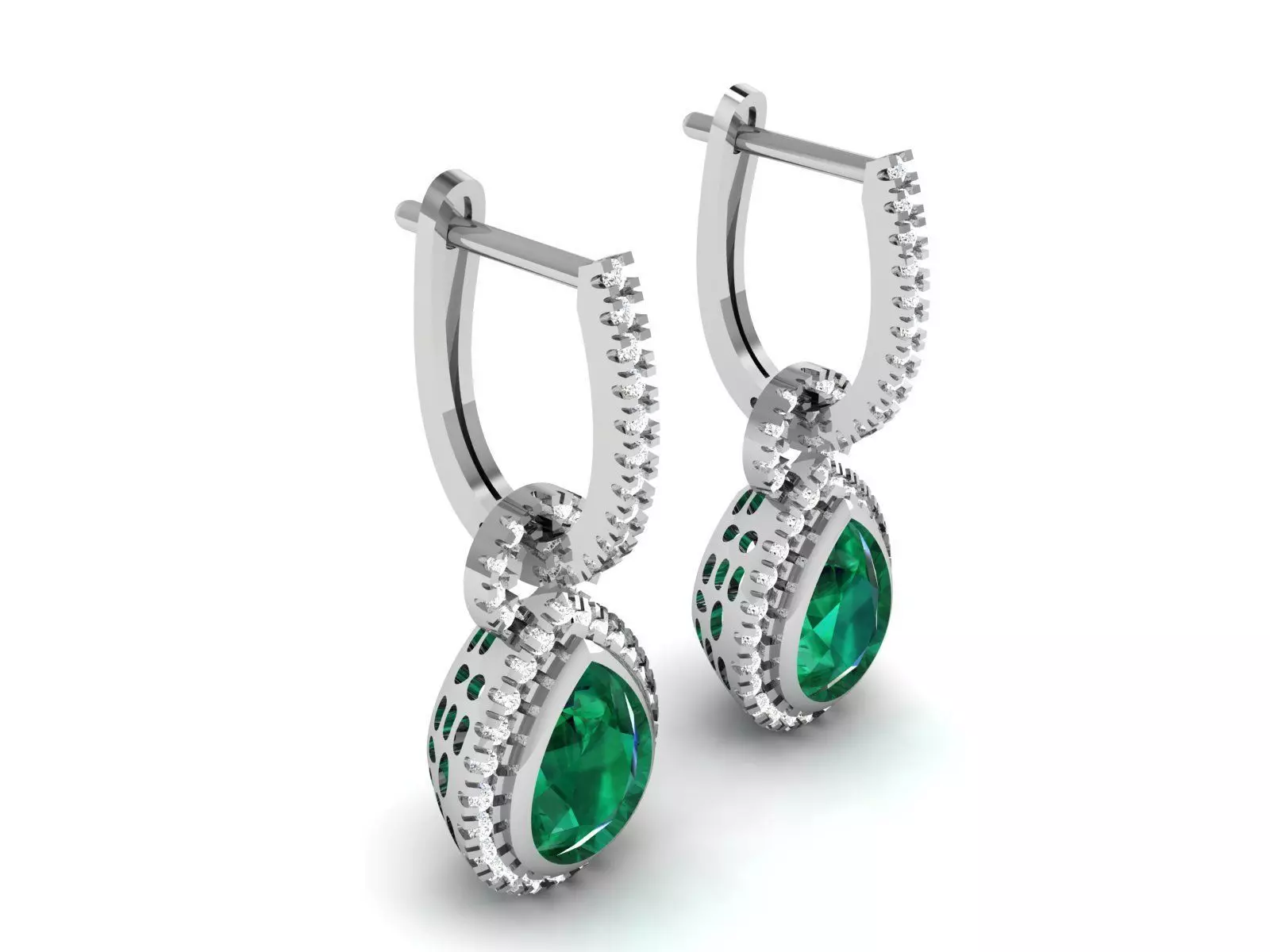 Earrings-1970 emerald and diamond pendant 3D print model