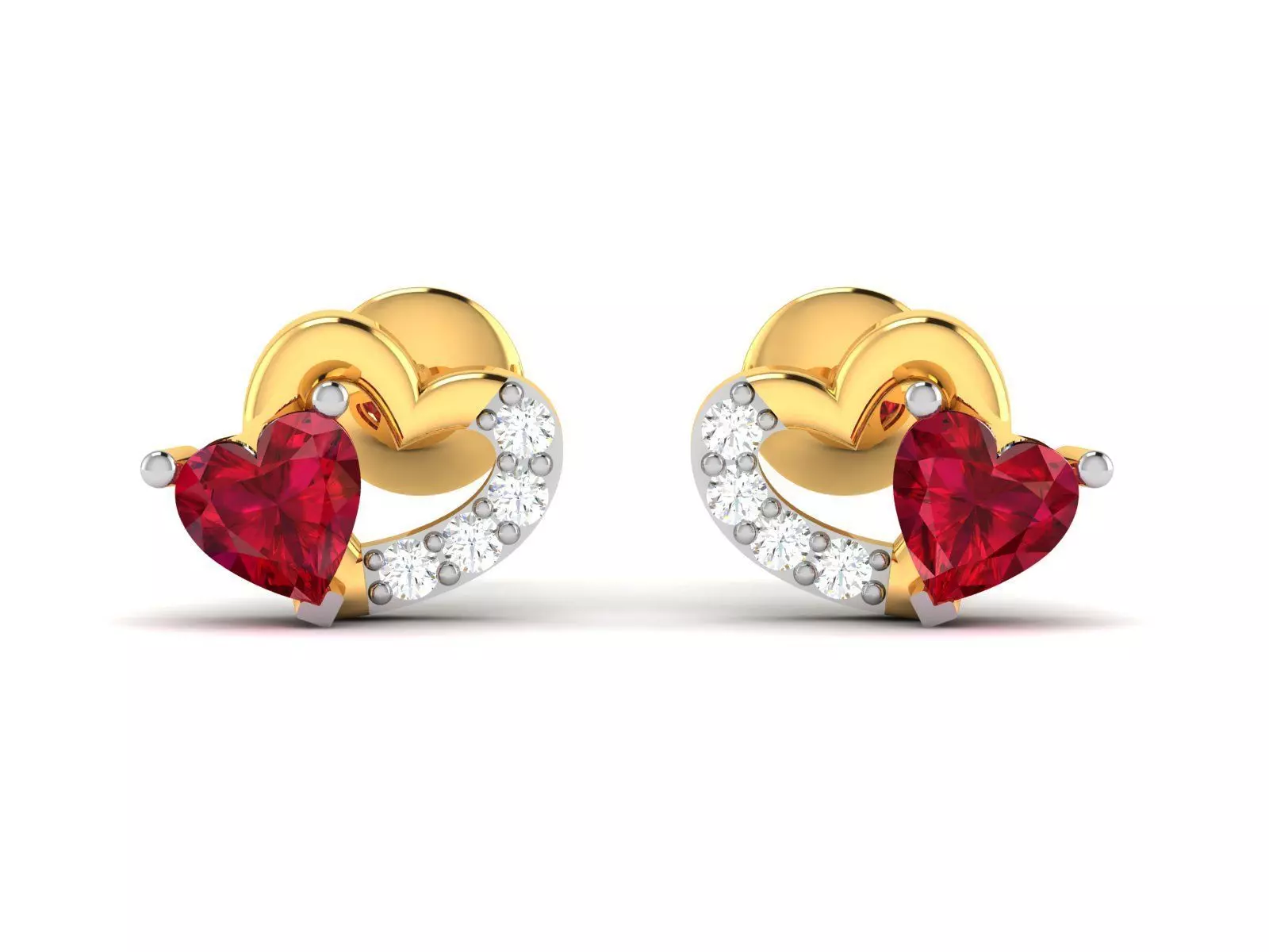 Earrings-1948 heart stud earrings with ruby and diamonds 3D print model