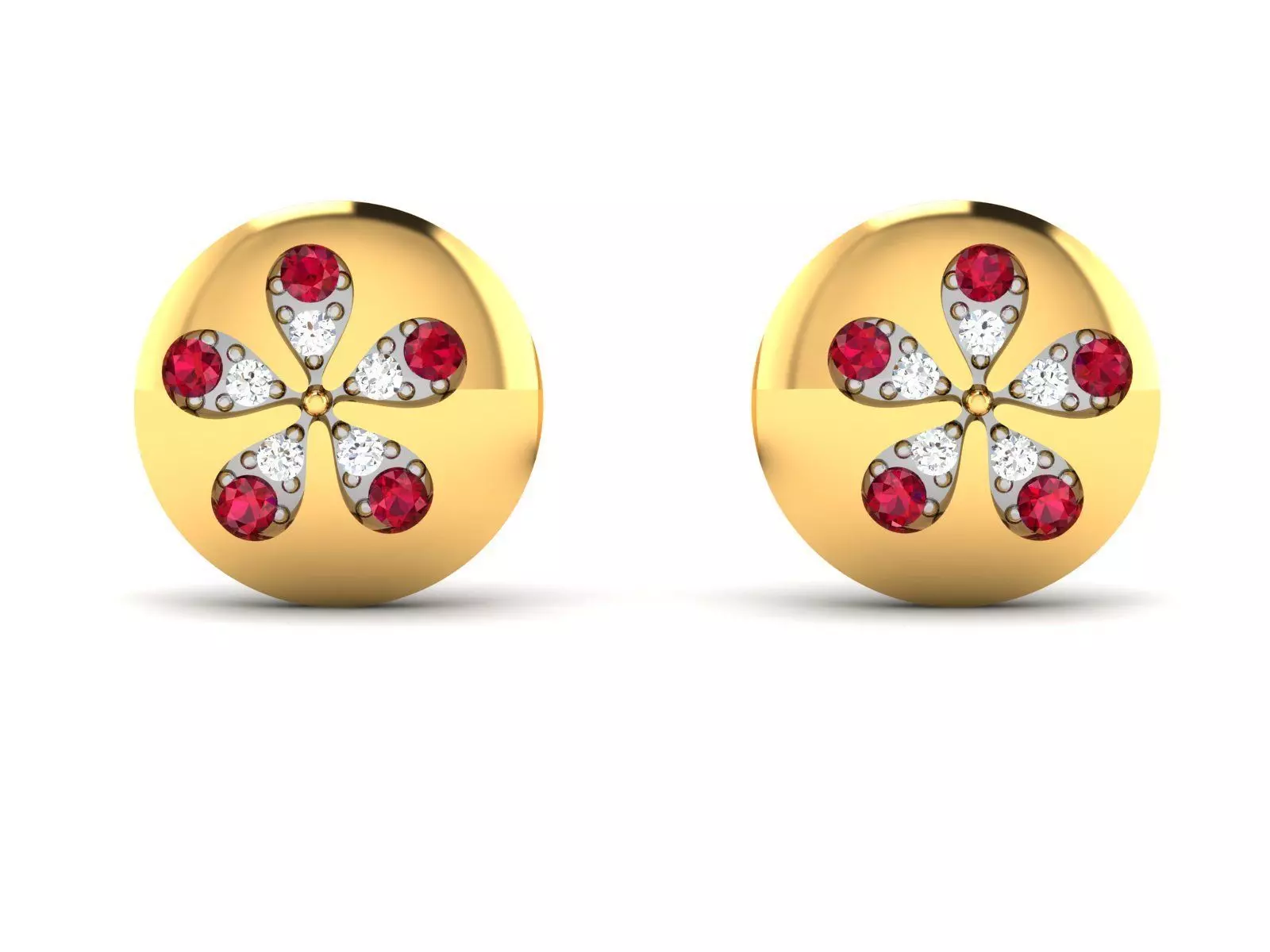 Earrings-1892 ruby and diamond stud earrings gold 3D print model_0