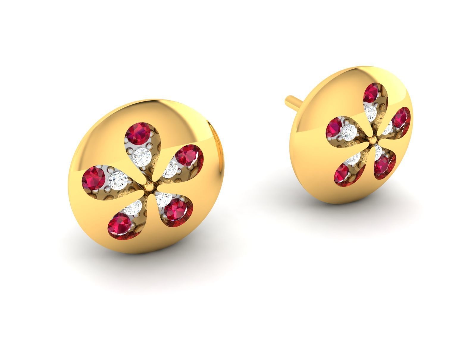 Earrings-1892 ruby and diamond stud earrings gold 3D print model_3