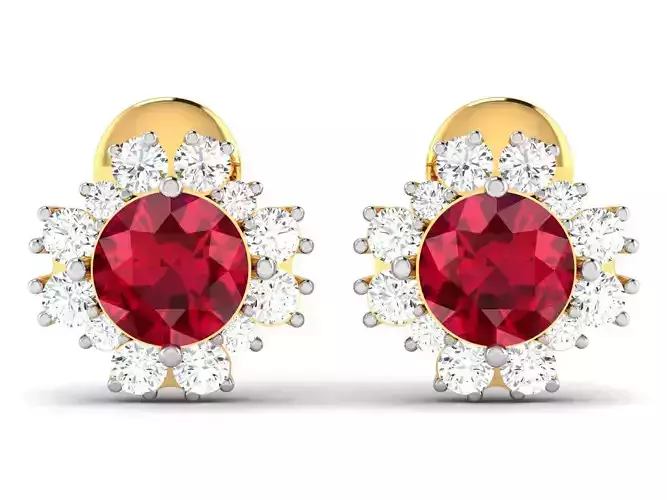 Earrings-1875 oval ruby and diamond stud earring