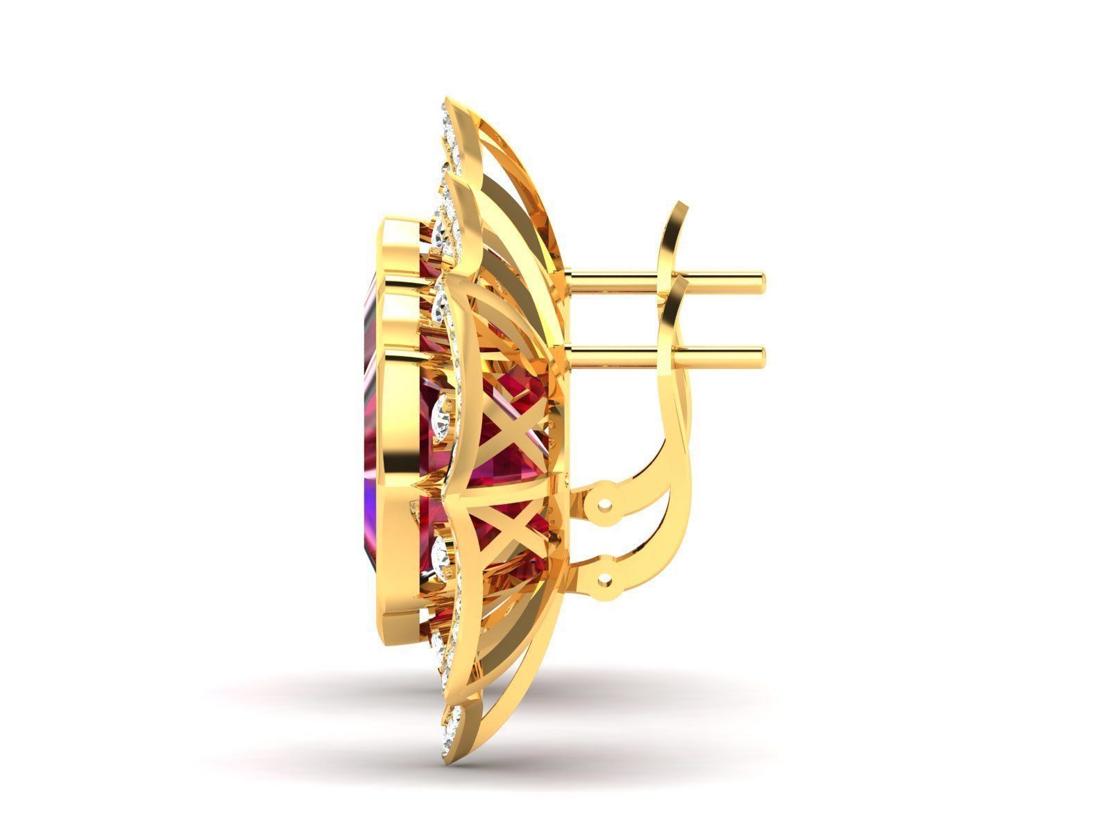 Earrings-1870 gold stud earring with stone 3D print model_1