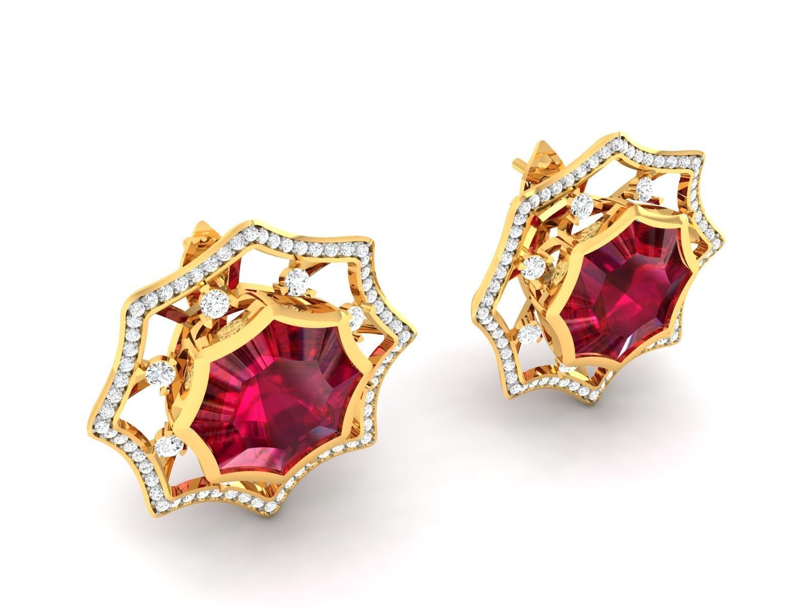 Earrings-1870 gold stud earring with stone 3D print model_4