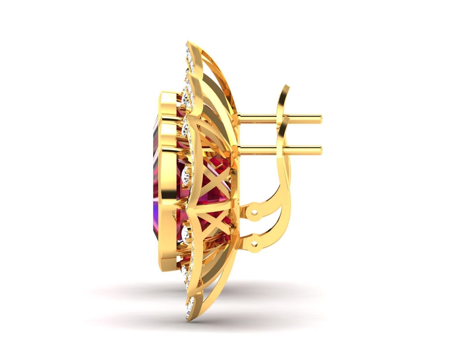 Earrings-1870 gold stud earring with stone 3D print model_2