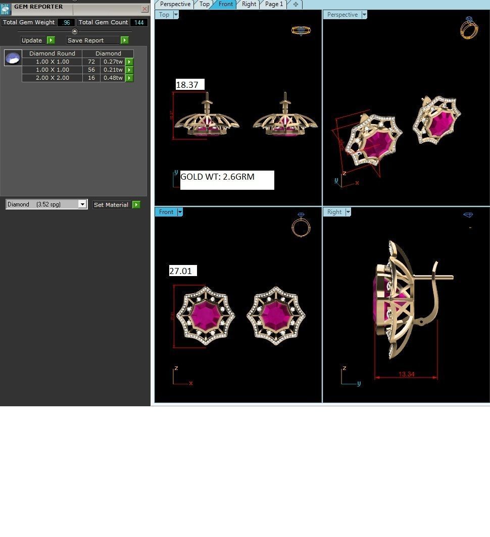 Earrings-1870 gold stud earring with stone 3D print model_5