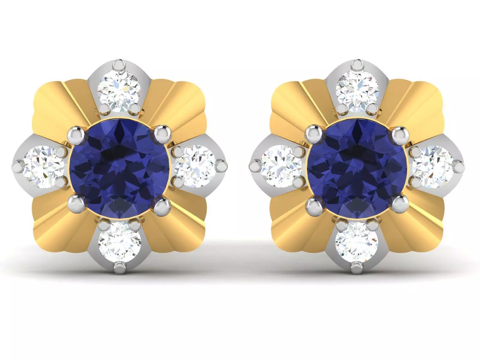 Earrings-1864 tanzanite and diamond stud earrings gold 3D print model_0