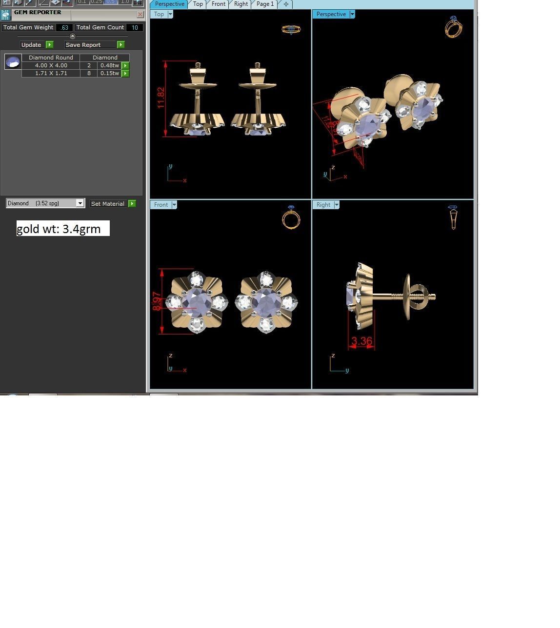 Earrings-1864 tanzanite and diamond stud earrings gold 3D print model_5