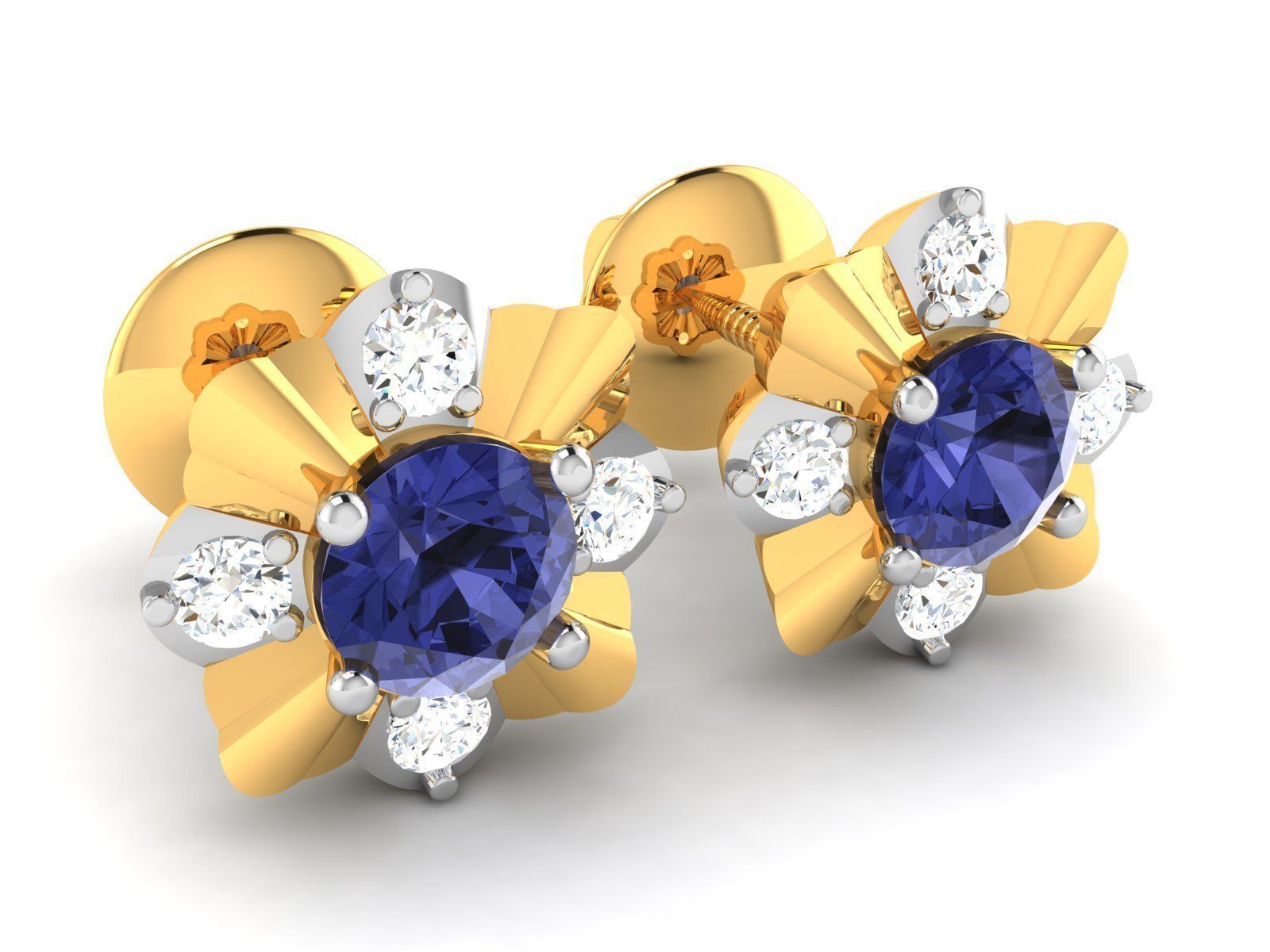 Earrings-1864 tanzanite and diamond stud earrings gold 3D print model_1