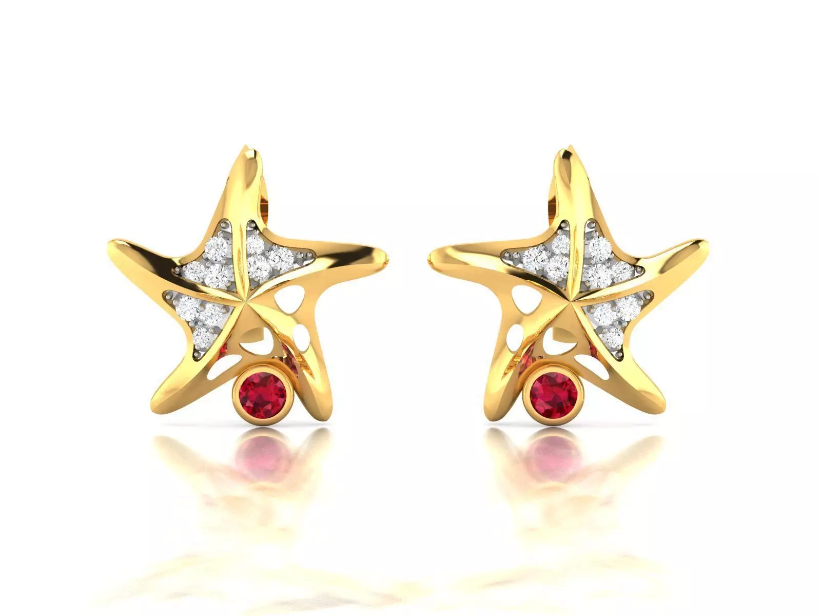 Earrings-1842 diamond star shaped earring gold 3D print model_0