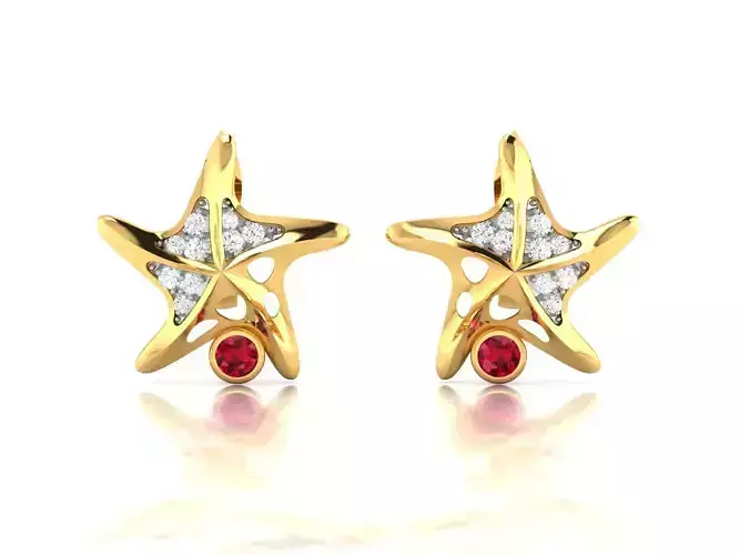 Earrings-1842 diamond star shaped earring gold 3D print model