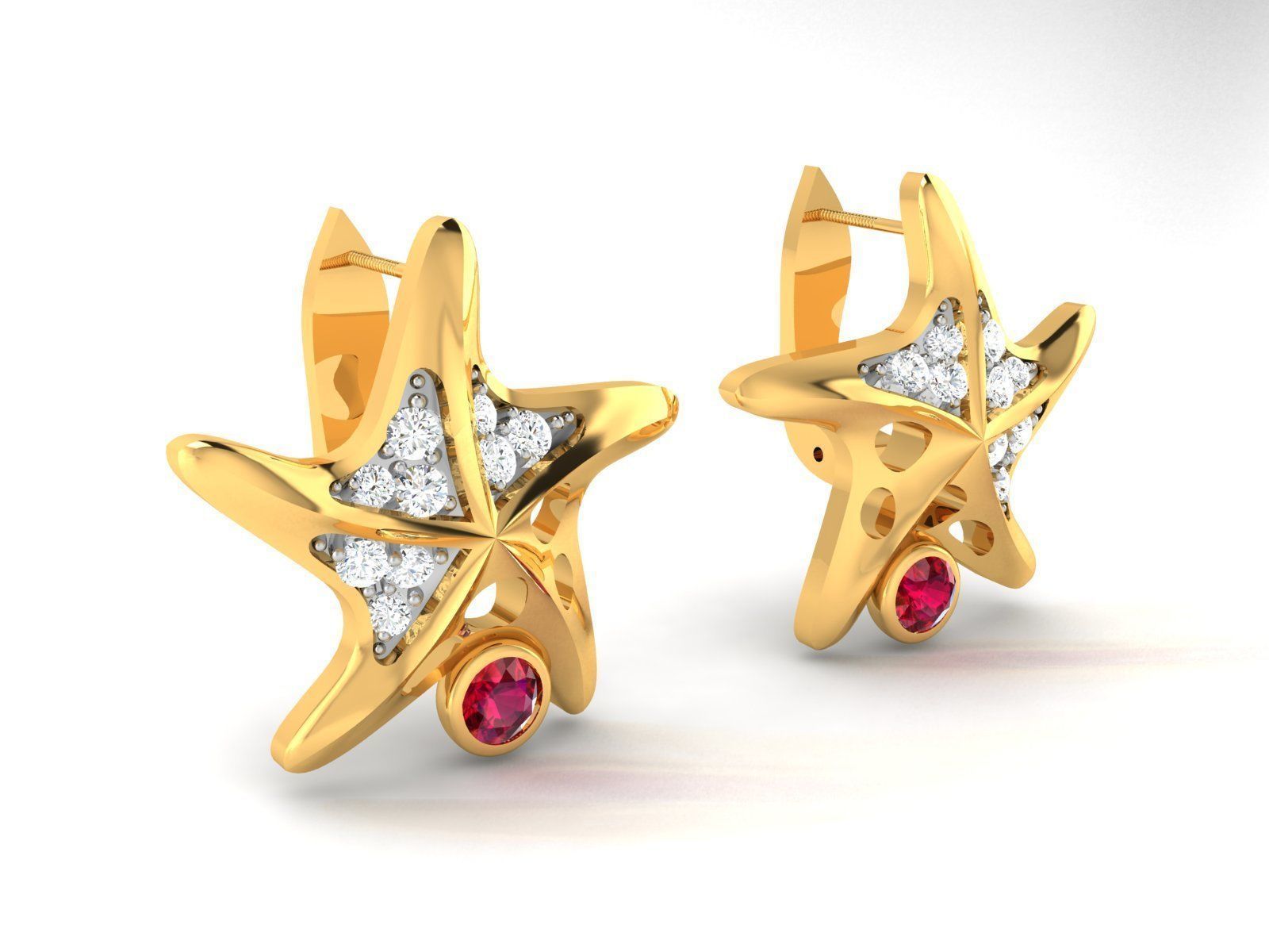 Earrings-1842 diamond star shaped earring gold 3D print model_3