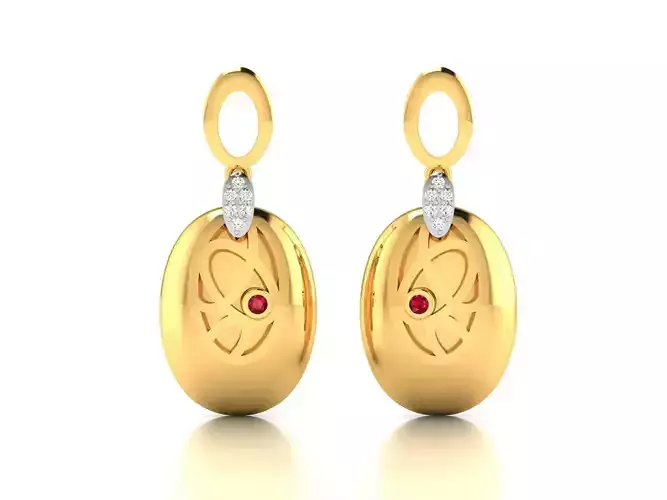 Earrings-1825 pair of gold earrings with ruby stones 3D print model