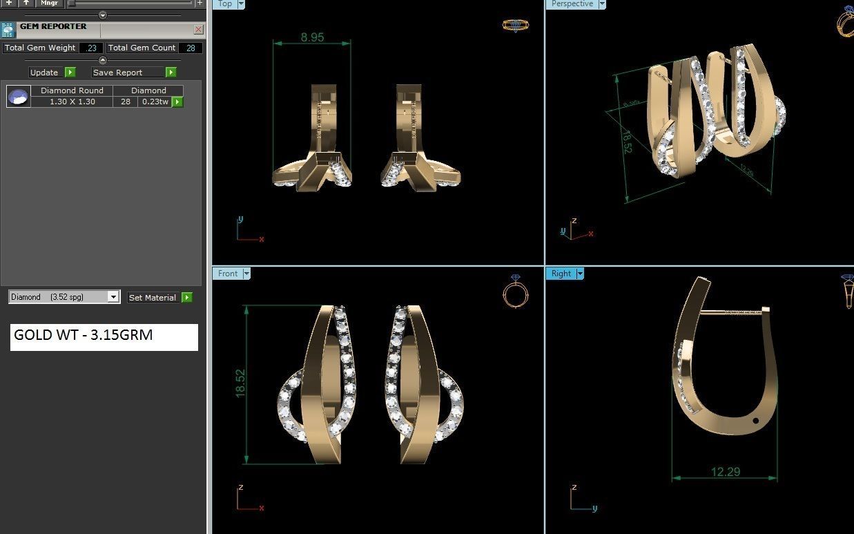 Earrings-1806 gold diamond hoop earrings 3D print model_1