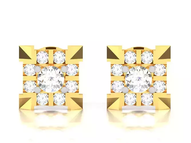 Earrings-1799 diamond stud earring gold 3D print model