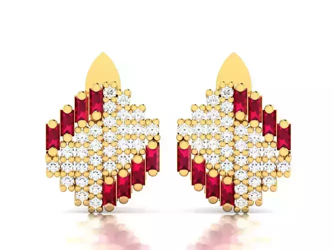 Earrings-1795 gold earring with sapphires and diamonds 3D print model