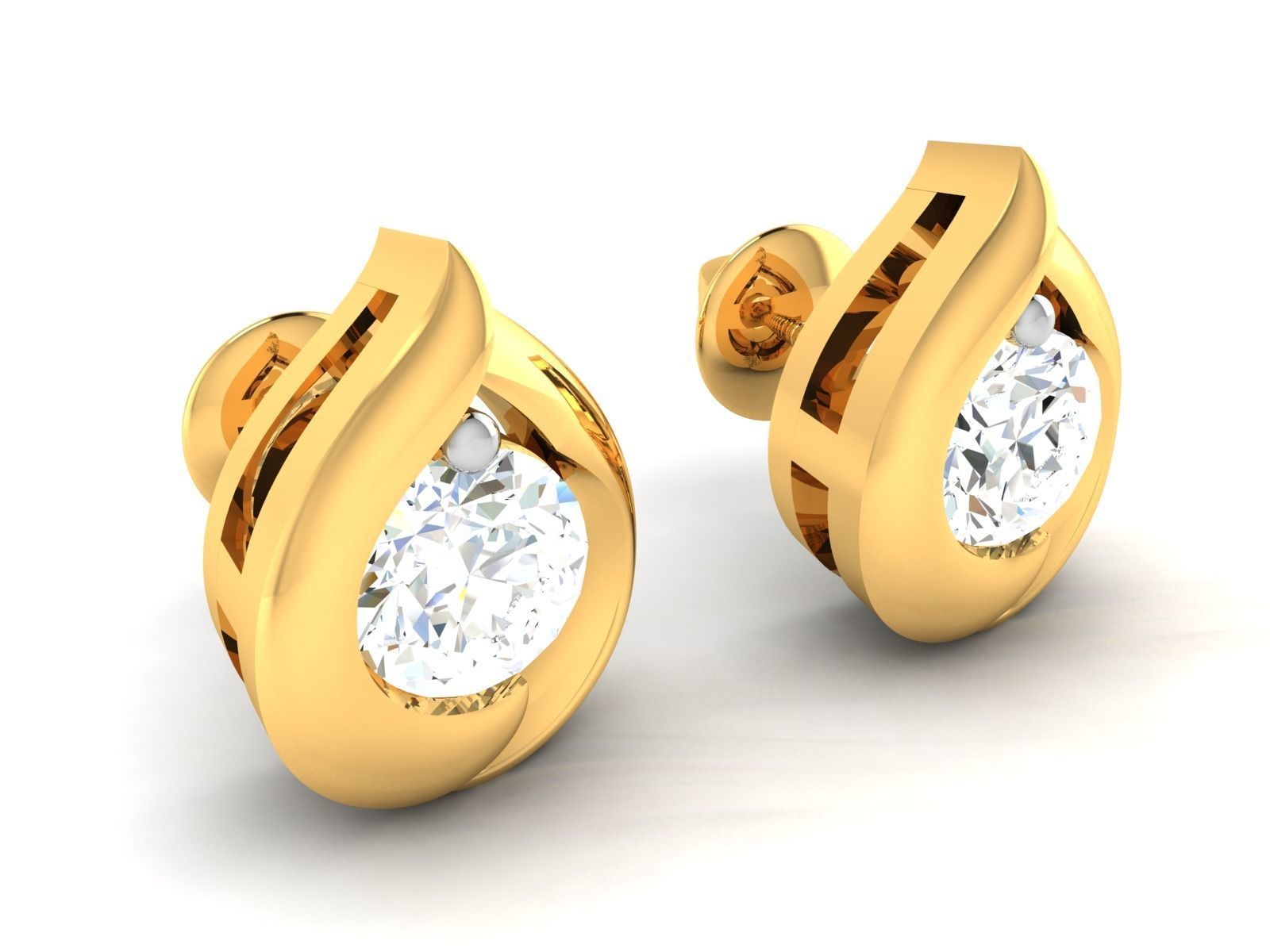 Earrings-1793 diamond stud earring gold 3D print model_2