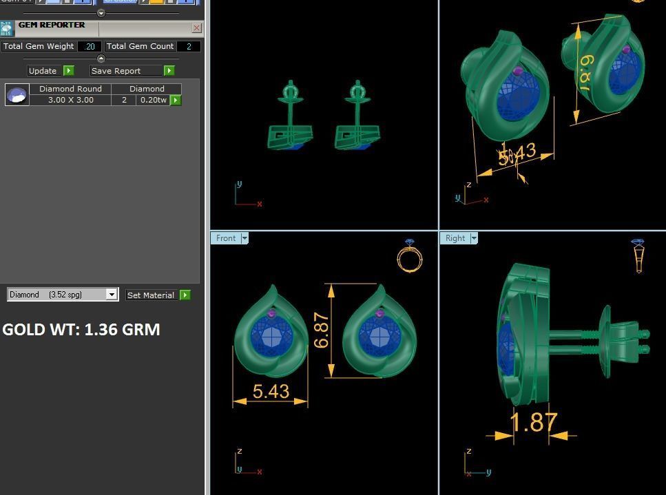 Earrings-1793 diamond stud earring gold 3D print model_6