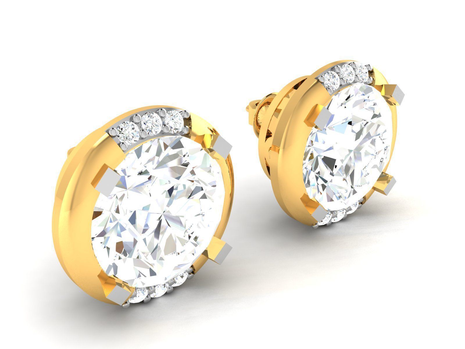 Earrings-1788 diamond stud earring gold 3D print model_1