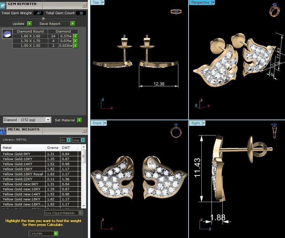 Earrings-1744 diamond stud earring gold 3D print model_3