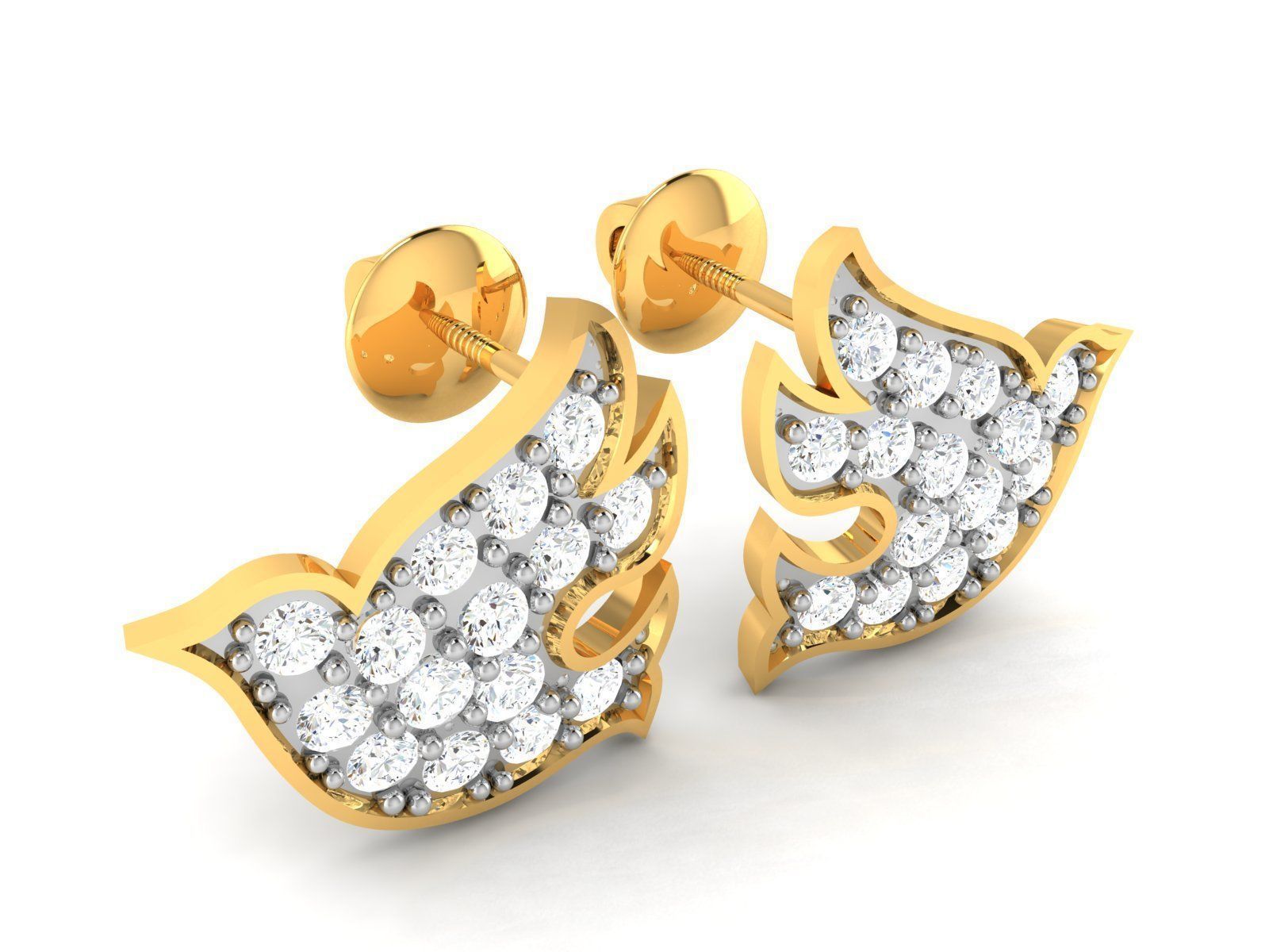 Earrings-1744 diamond stud earring gold 3D print model_4