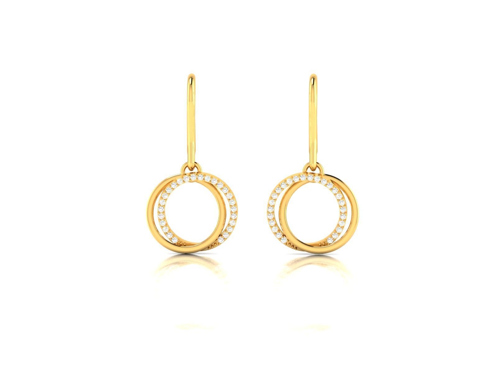 Earrings-1688 round diamond dangle earrings gold 3D print model_4