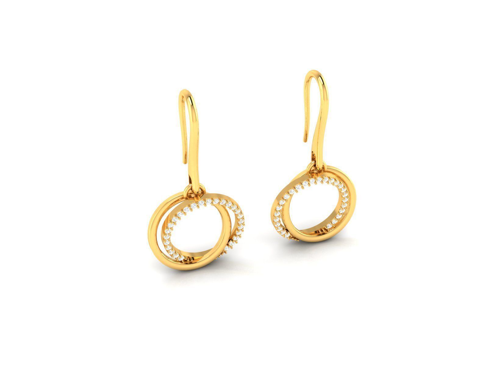 Earrings-1688 round diamond dangle earrings gold 3D print model_2