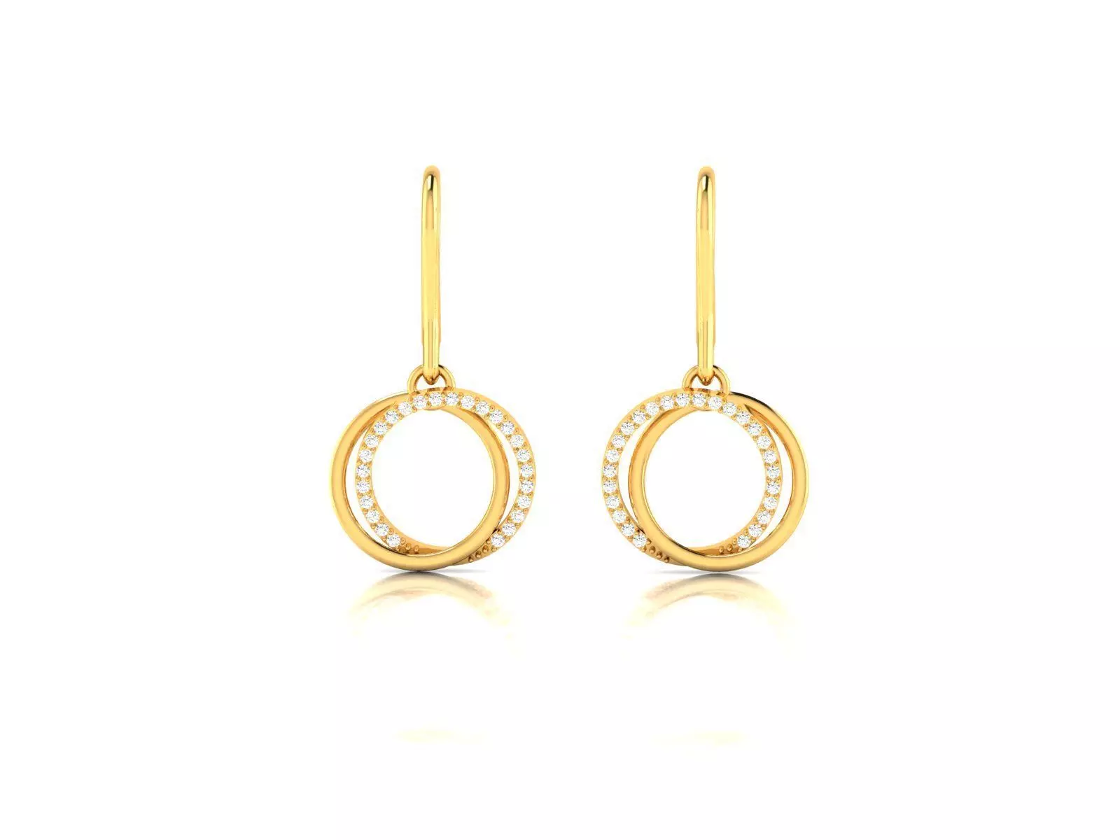 Earrings-1688 round diamond dangle earrings gold 3D print model_0