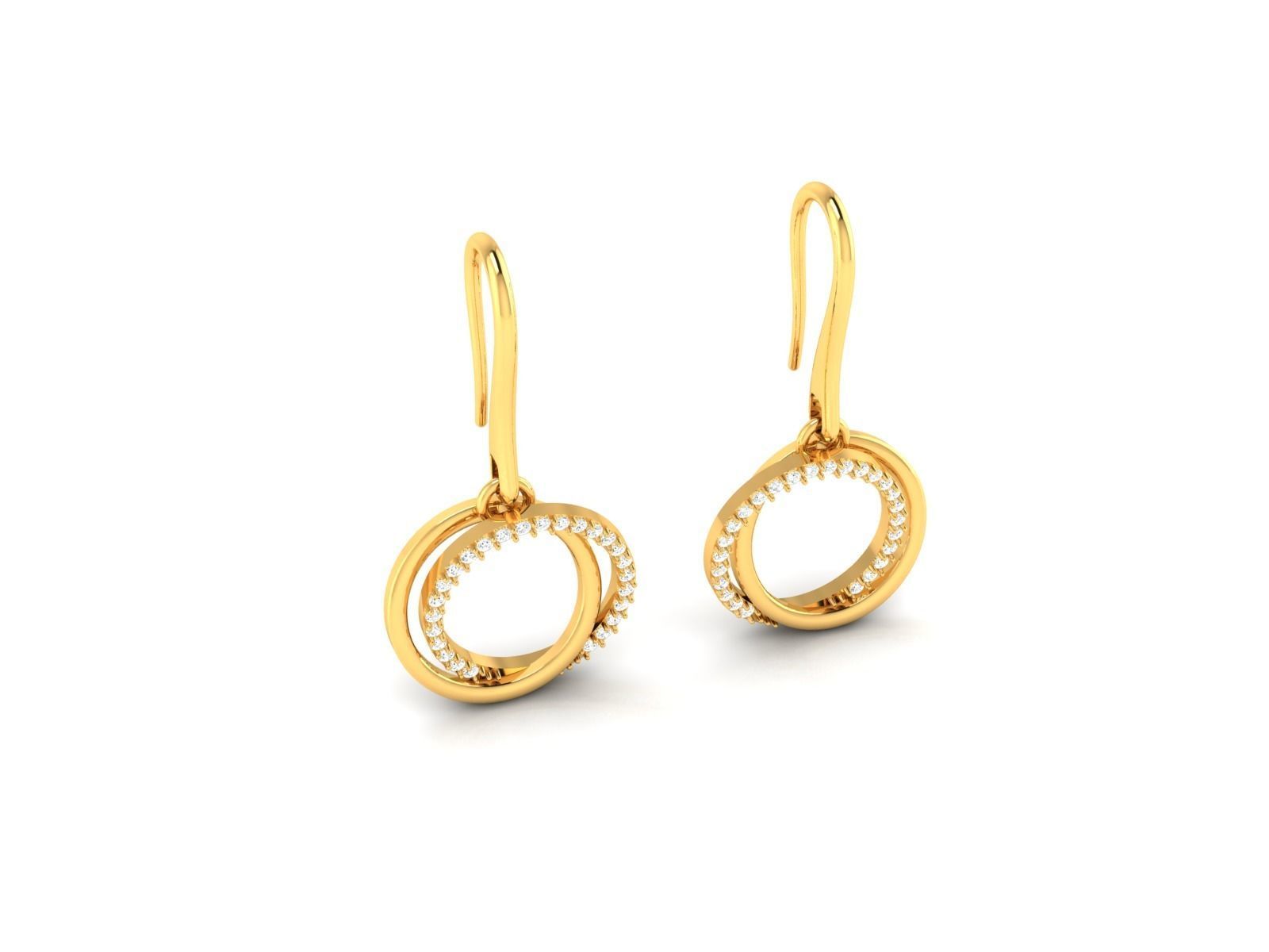 Earrings-1688 round diamond dangle earrings gold 3D print model_3
