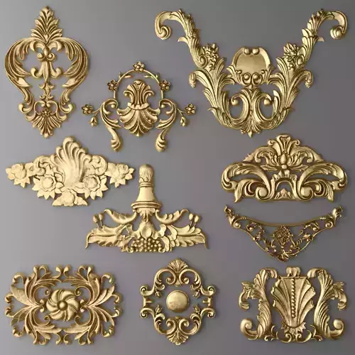 Cartouches SET 2 gold ornate ornaments 3D model