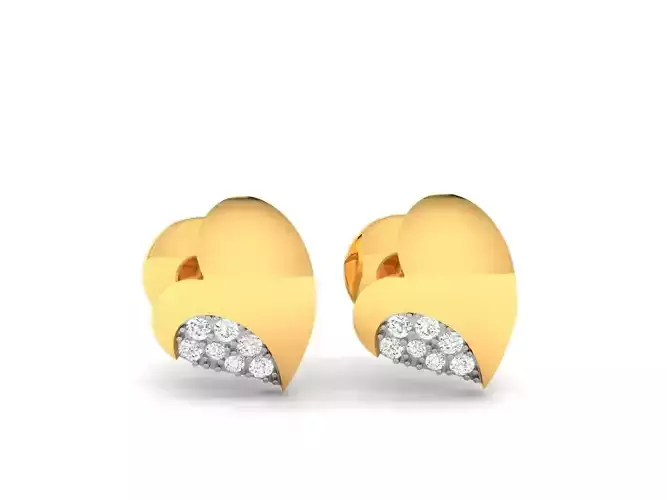 Earrings-7456 diamond heart stud earrings gold