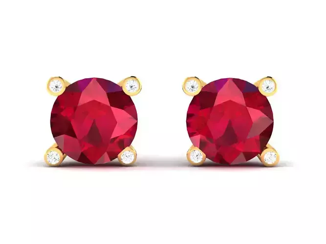 Earrings-7420 gold ruby and diamond stud earrings