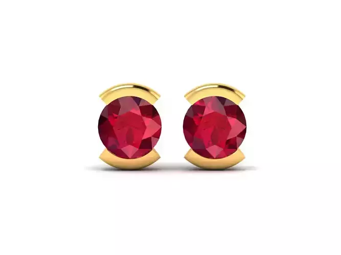 Earrings-7412 oval ruby stud earrings gold